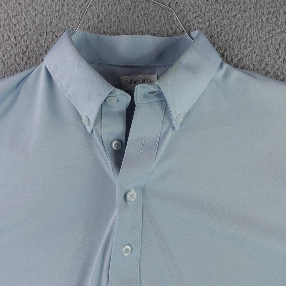 Collars &‎ Co. Dress Collar Polo Men Medium Light Blue Short Sleeve Performance